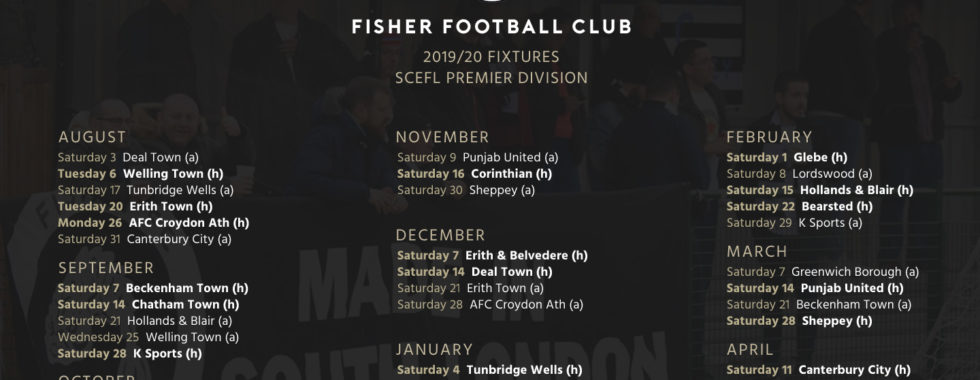 Fisher FC » Fisher's SCEFL fixture list 2019-20 season